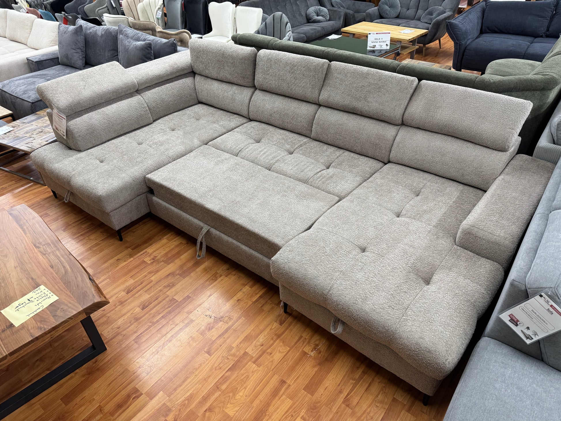Wohnlandschaft Sofa Couch +Bettfunktion +Stauraum +Kopftteilverstellun – möbel-outlet-24